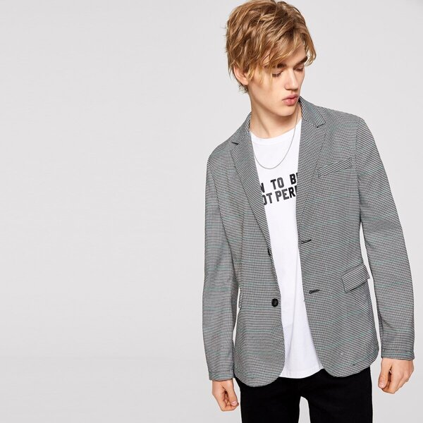 

Men Single Breasted Notch Collar Houndstooth Blazer, Black and white