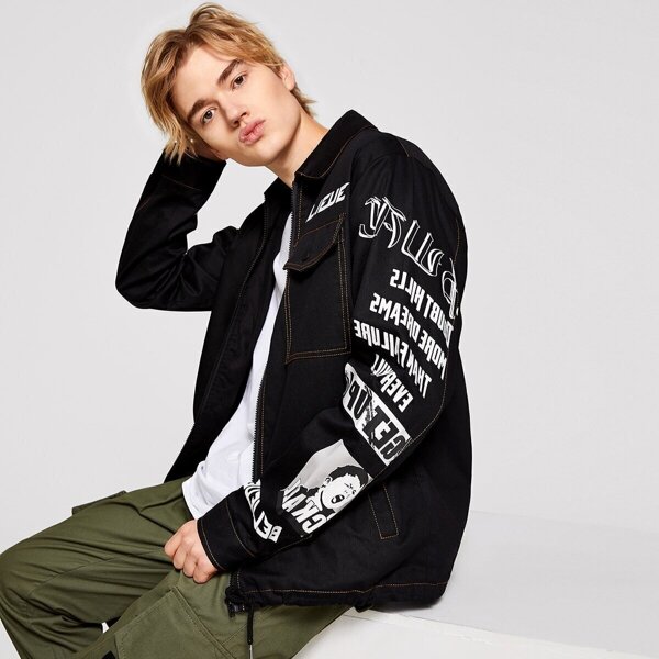 

Men Contrast Stitch Letter Print Jacket