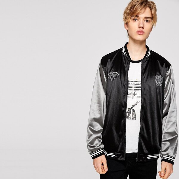 

Men Zip Up Color Block Striped Jacket, Multicolor