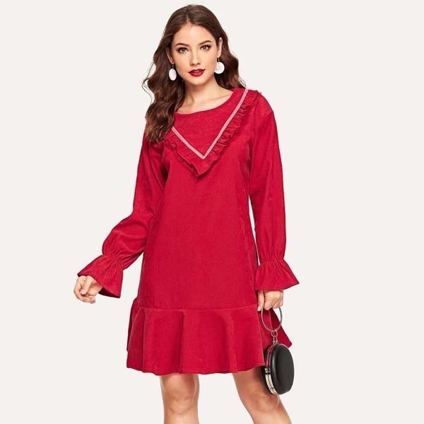 

Flounce Sleeve Ruffle Hem Tunic Dress