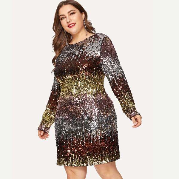 

Plus Ombre Sequin Fitted Dress