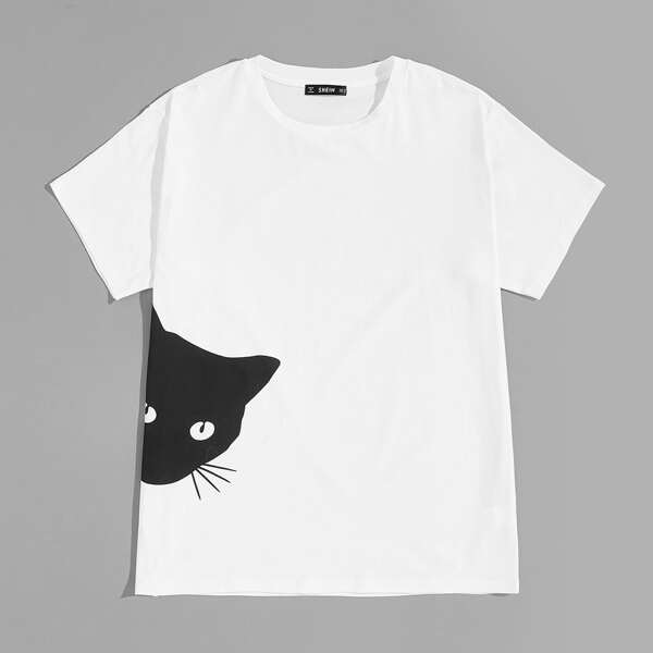 

Men Cat Print Pullover Tee
