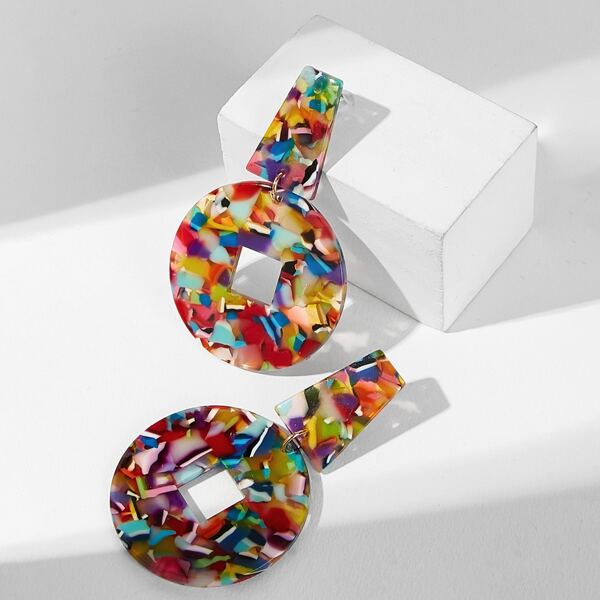 

Marble Pattern Hoop Drop Earrings 1pair