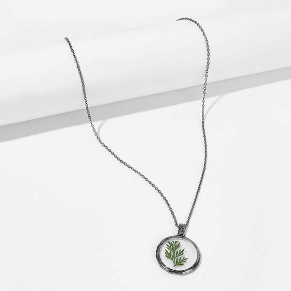 

Leaf Detail Round Pendant Necklace 1pc, Silver