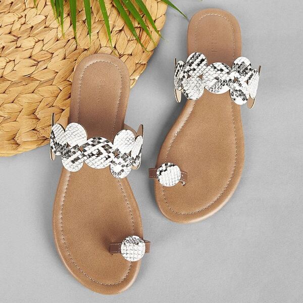 

Snakeskin Print Toe Ring Slippers