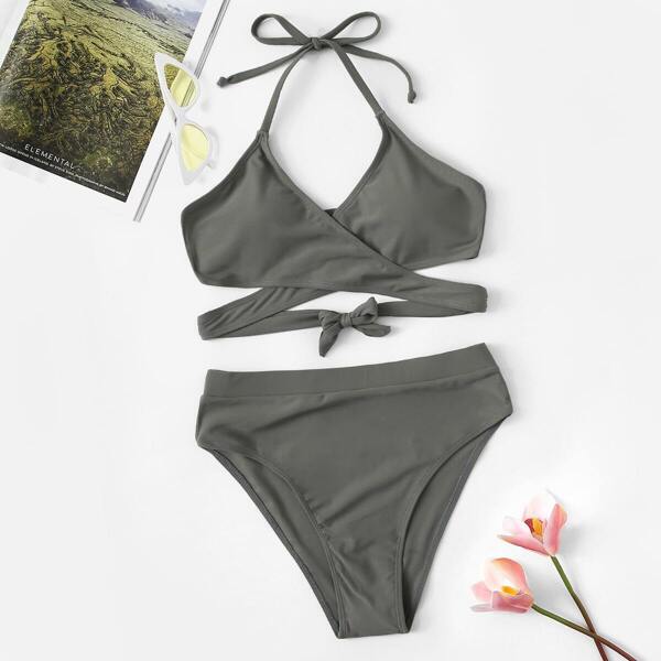 

Wrap Halter Top With High Waist Bikini