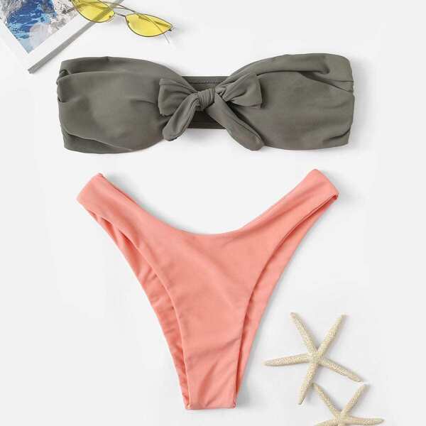 

Two Tone Ruched Bandeau With High Cut Bikini