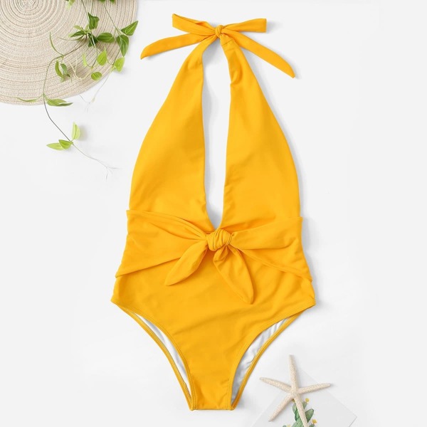 

Knot Front Open Back One Piece Swimsuit