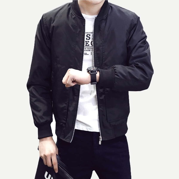 

Men Solid Bomber Jacket, Black