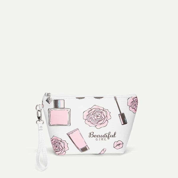 

Rose & Cosmetic Pattern Makeup Bag, Multicolor