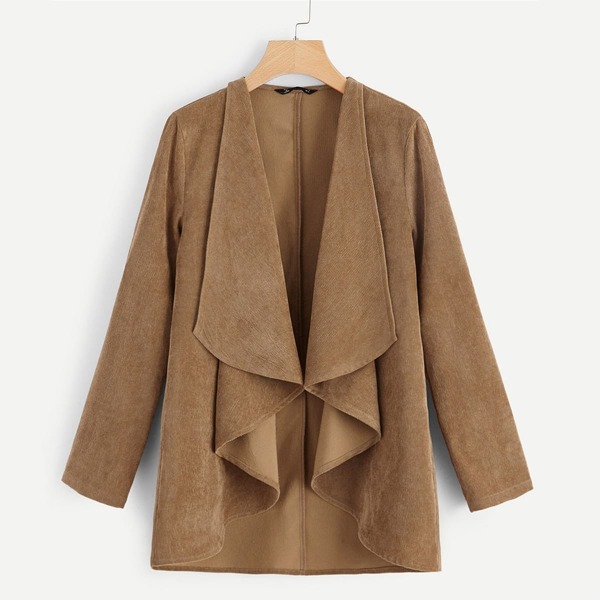 

Waterfall Collar Solid Cord Coat