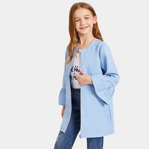 

Girls Zip Up Flounce Sleeve Coat