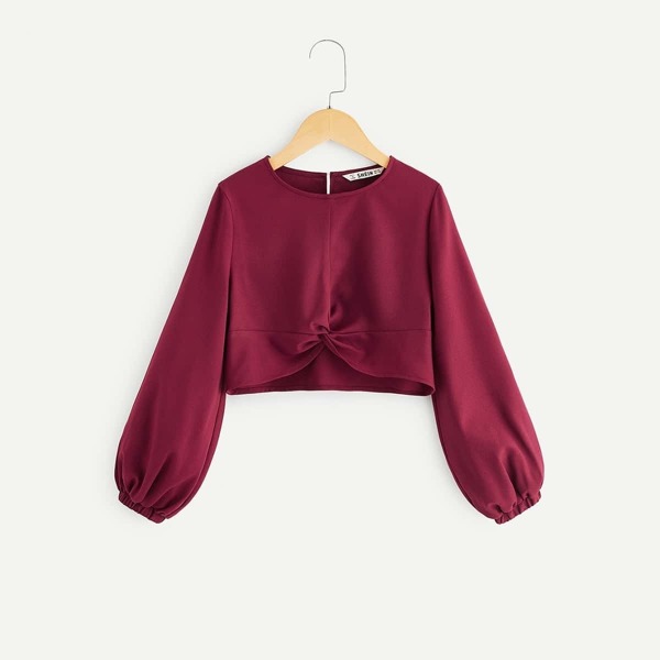 

Girls Twist Front Lantern Sleeve Top, Burgundy