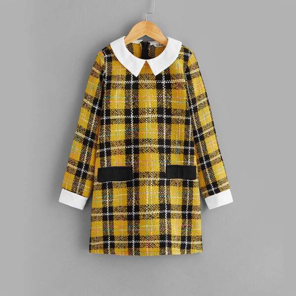 

Girls Zip Back Contrast Collar Plaid Dress