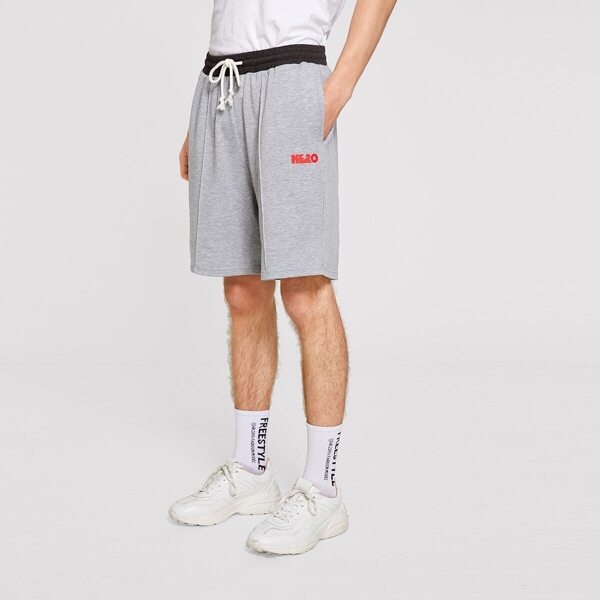

Men Drawstring Contrast Waist Heather Knit Sweat Shorts