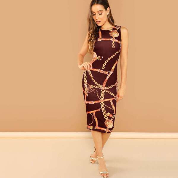 

Chain Print Sleeveless Pencil Dress