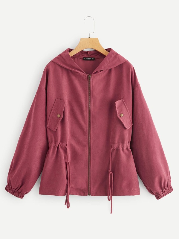 

Drawstring Waist Zipper Up Hoodie Jacket, Burgundy