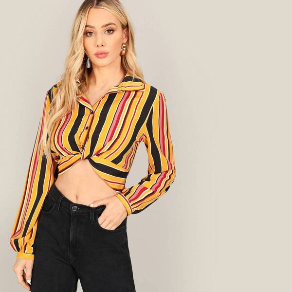 

Twist Front Striped Crop Top