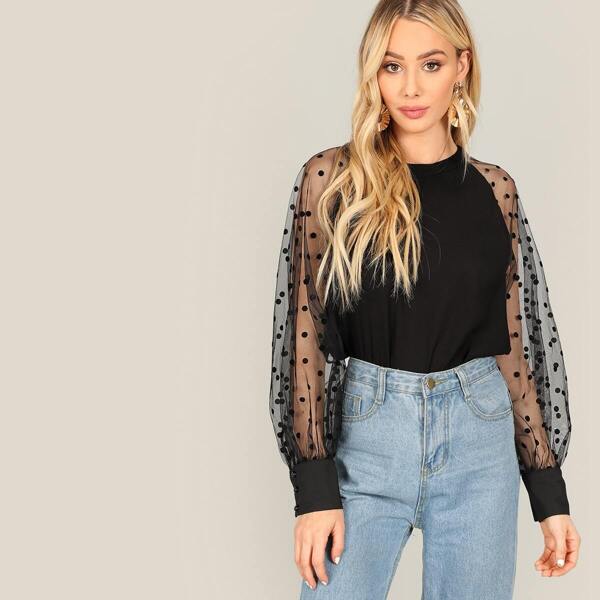 

Dot Mesh Bishop Sleeve Top