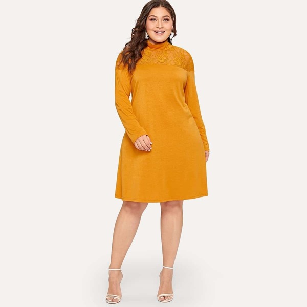

Plus Floral Lace Insert Swing Dress