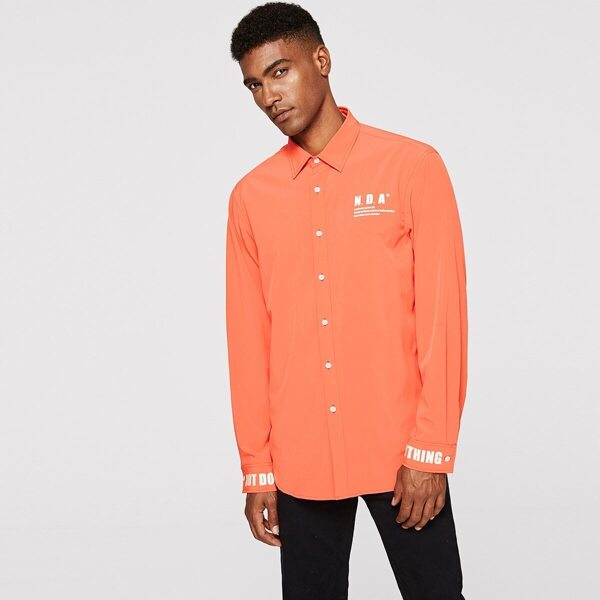

Men Letter Print Neon Orange Shirt