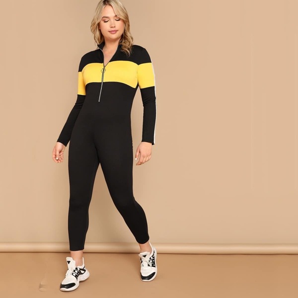 

Plus Color-block Half Placket Jumpsuit