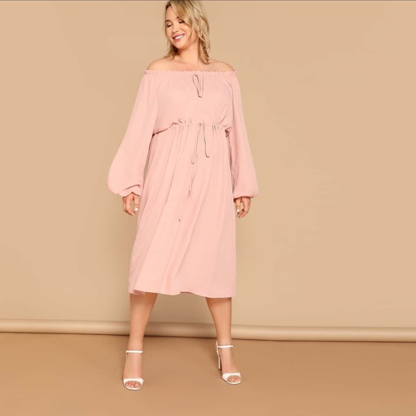 

Plus Frilled Off Shoulder Drawstring Night Dress