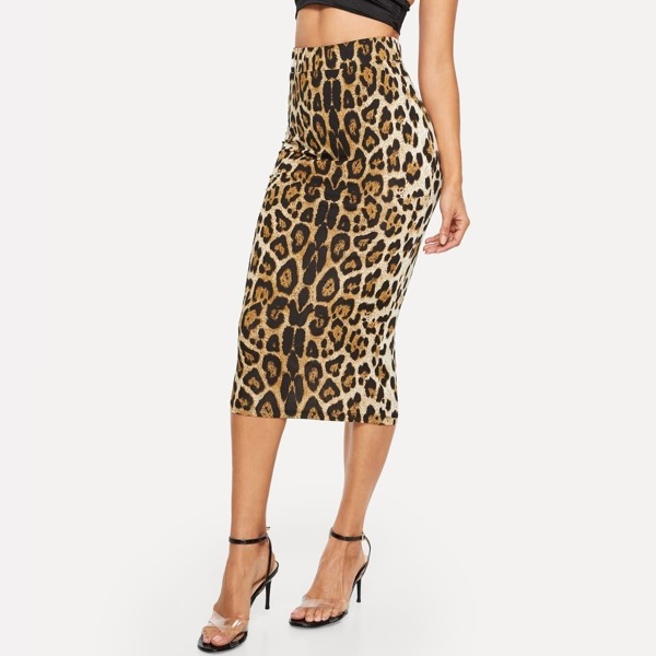 

High Waist Leopard Bodycon Skirt, Multicolor