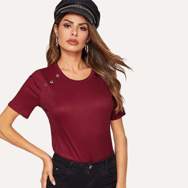 

Button Detail Ribbed Knit Tee