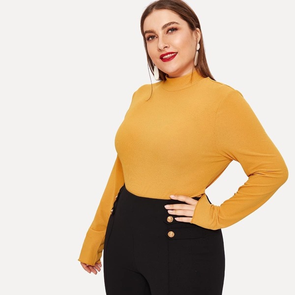 

Plus Mock Neck Rib-knit Top