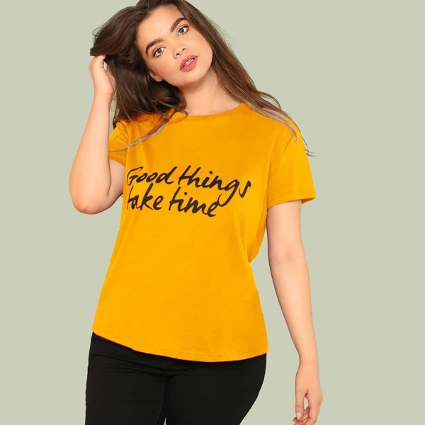 

Plus Slogan Graphic Tee, Yellow
