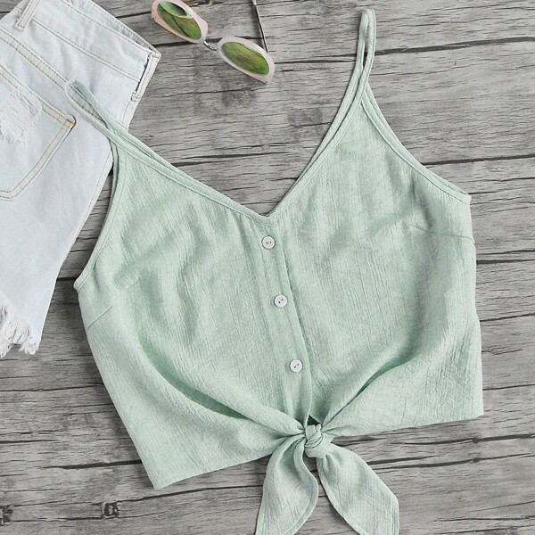 

Button Placket Knot Hem Cami Top
