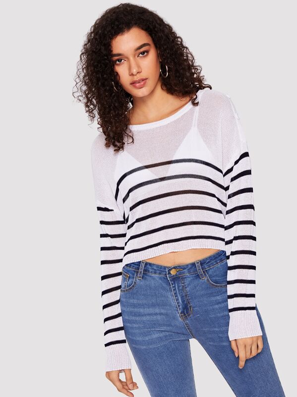 

Укороченный свитер в полоску с пуговицами на плече, Maiara