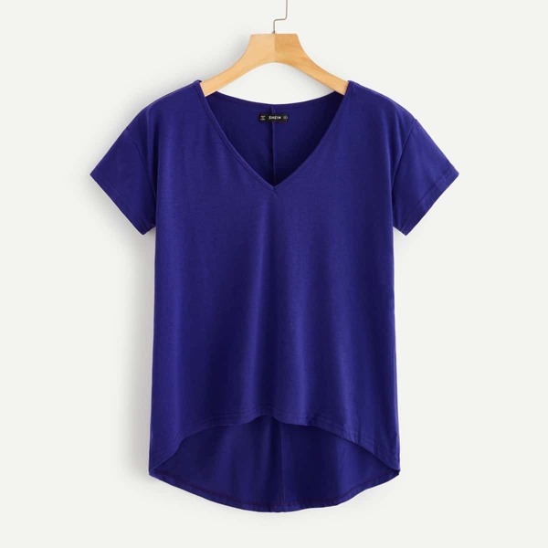 

V-neck Dip Hem Tee, Blue