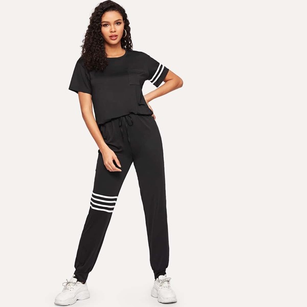 

Pocket Patch Top & Drawstring Waist Tapered Pants Set