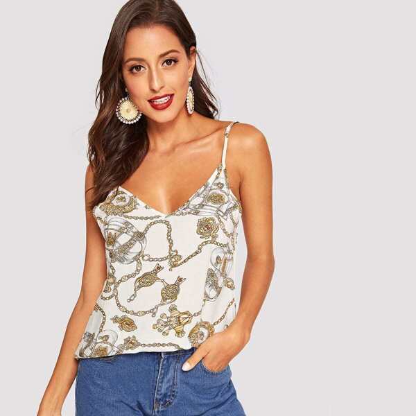 

V Neck Chain Print Cami Top