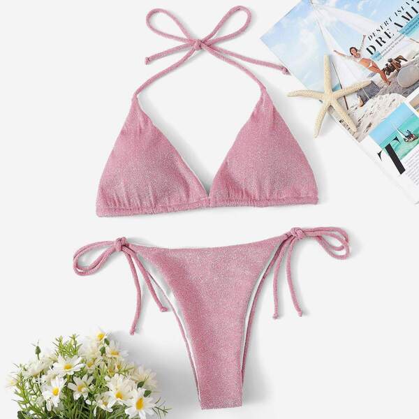 

Triangle Halter Top With Tie Side Bikini