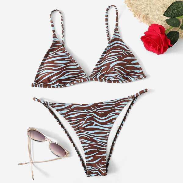 

Zebra Print Triangle Top With Tanga Bikini