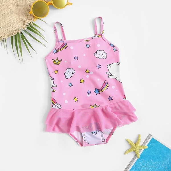 

Toddler Girls Random Cartoon Ruffle One Piece Swimsuit