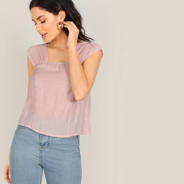 Square Neck Gathered Wide Strap Top