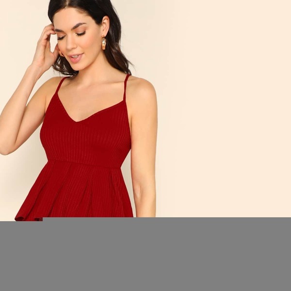 

Ribbed Solid Peplum Cami Top