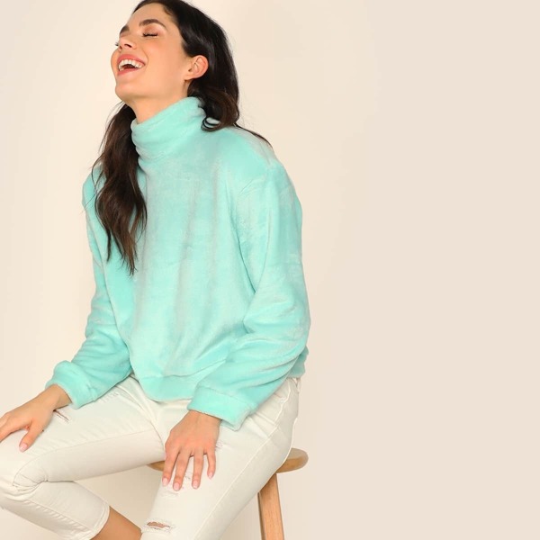 

High Neck Zip Back Teddy Sweatshirt