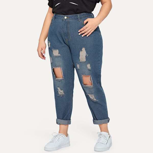 

Plus Ripped Washed Jeans, Blue