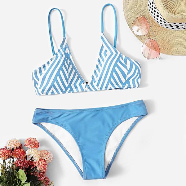 

Chevron Top With Panty Bikini Set, Blue pastel