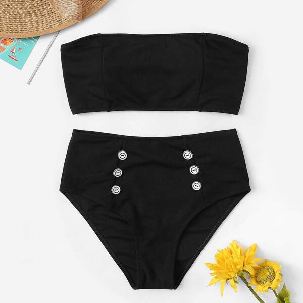 

Bandeau With Double Button Bikini Set