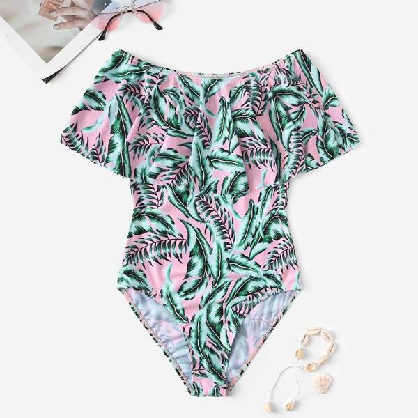 

Random Leaf Bardot One Piece Swimwear