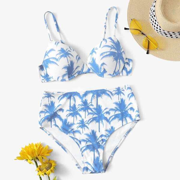 

Random Tropical Underwire Top With High Waist Bikini