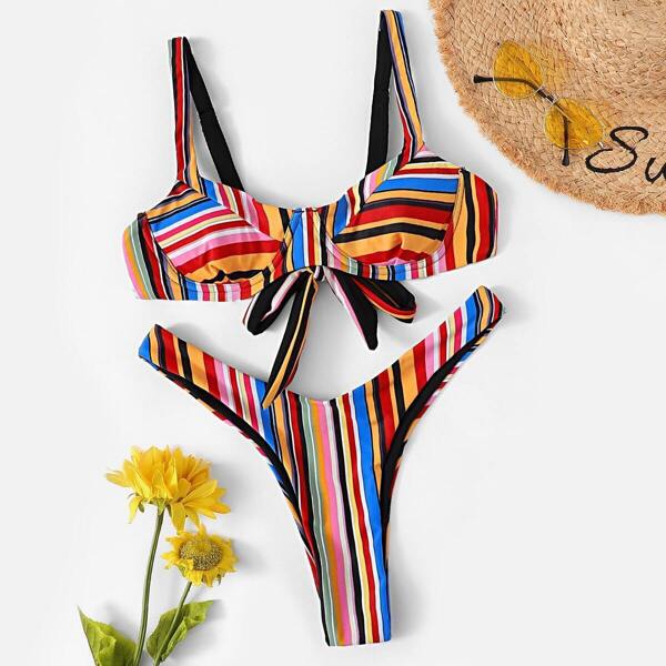 

Striped Underwire Top With High Cut Bikini