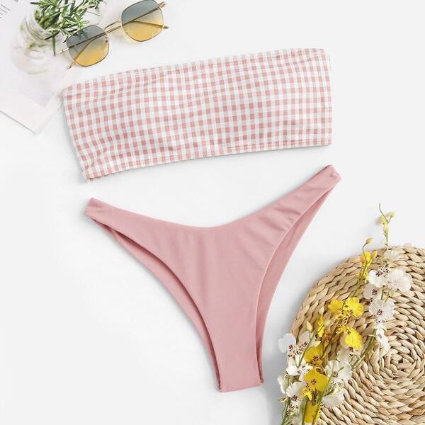 

Gingham Bandeau With High Cut Bikini