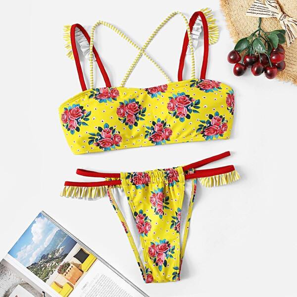 

Random Floral Criss Cross Top With Tanga Bikini